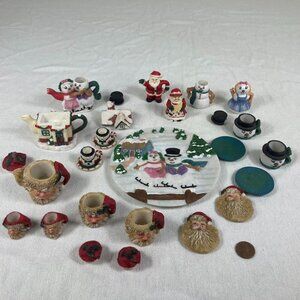Mini Resin Christmas Tea Set Lot – Misfit Mix & Match – Broken / Missing Pieces
